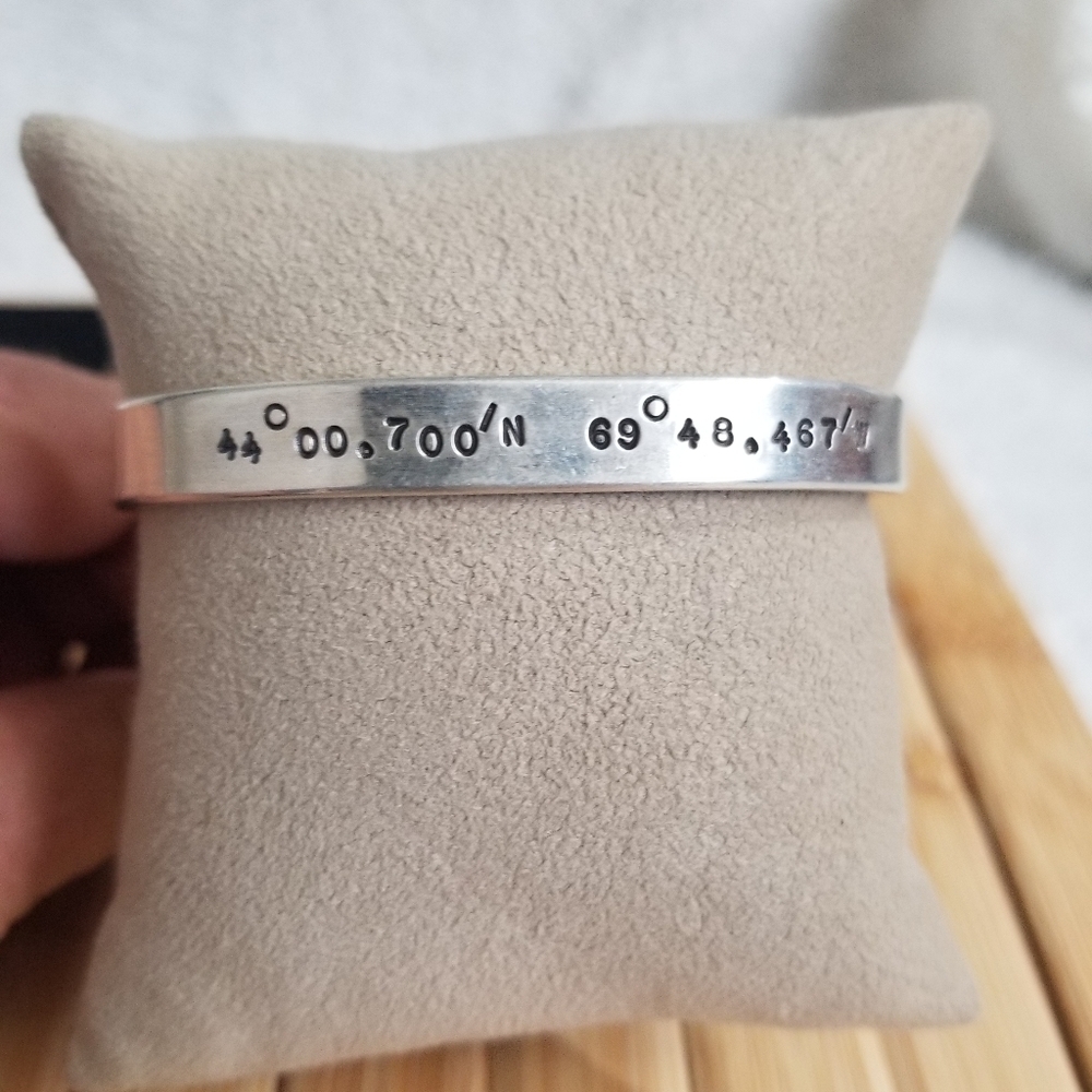 Sterling Silver Latitude and Longitude cuff.